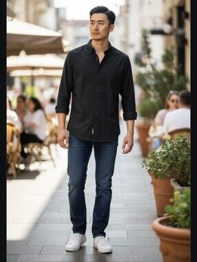 Nwt. rag & bone Men's Slim Black Button-Back Shirt
